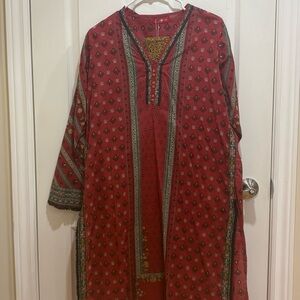 Red Patterned Long Sleeve Tunic